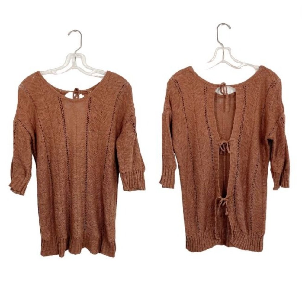 Anthropologie Knitted‎ & Knotted Open Back Bow Tie Knit Top Linen Cotton - SMALL